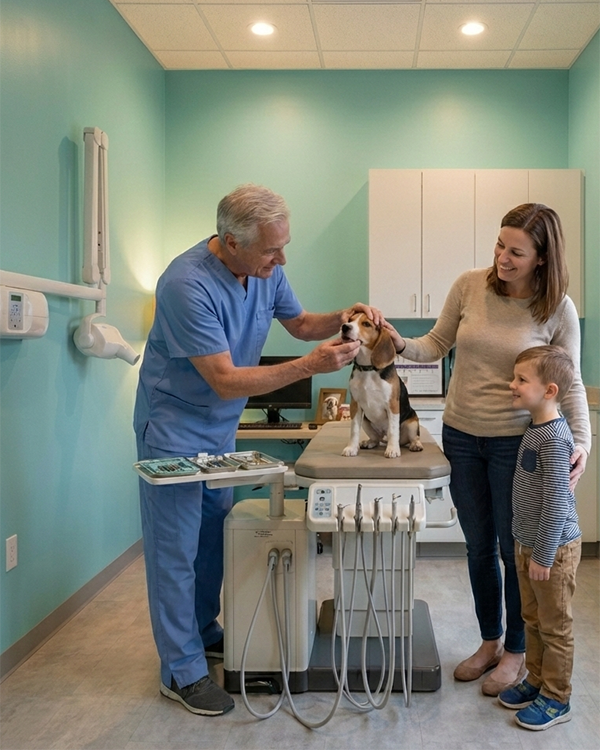 Właściciel z psem u weterynarza